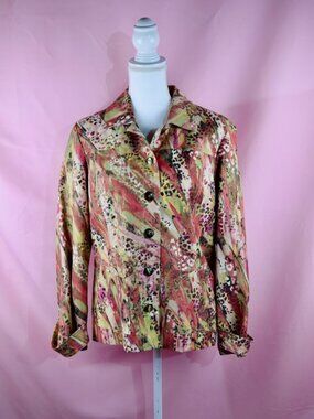 Chico's Multi-Color Abstract Animal Print Button-Down Jacket | Size M